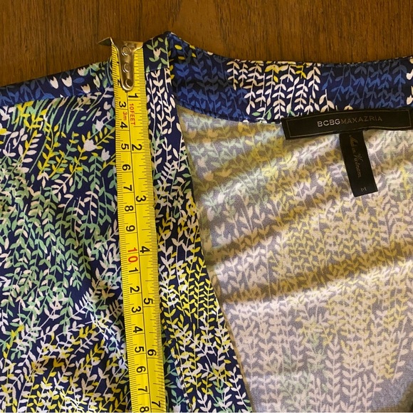 BCBGMAXAZRIA Designer Wrap Dress Medium Blue Yellow Floral Wrap 3/4 Sleeves - Picture 14 of 15